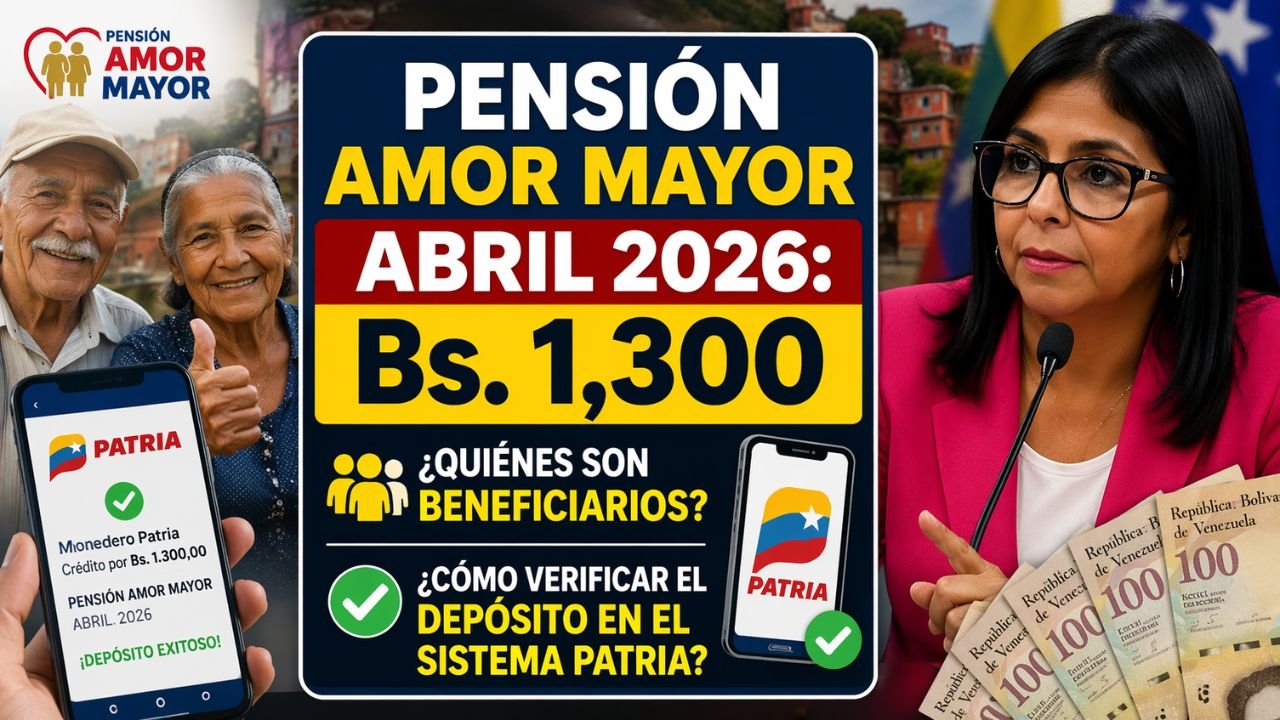 Pensión Amor Mayor abril 2026: Bs. 1,300, quiénes son beneficiarios y cómo verificar el depósito en el sistema Patria